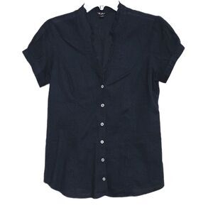 GUESS | Women’s Black Striped Snap Blouse Top Shirt Short Sleeve